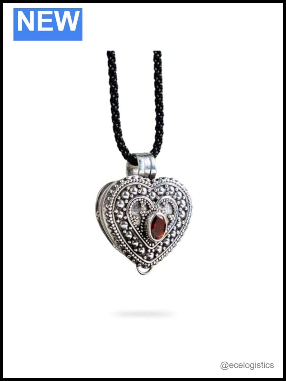 Cinta Bali Manifestation Locket Sterling Silver Garnet Pendant Necklace